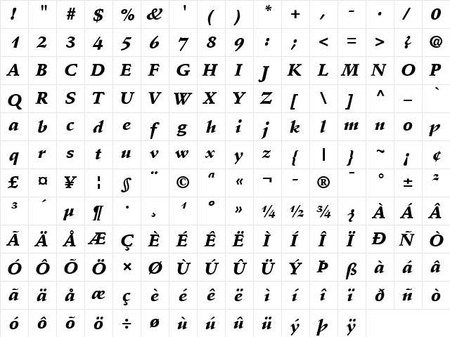 StempelSchneidler LT Medium Bold Italic  glyph index