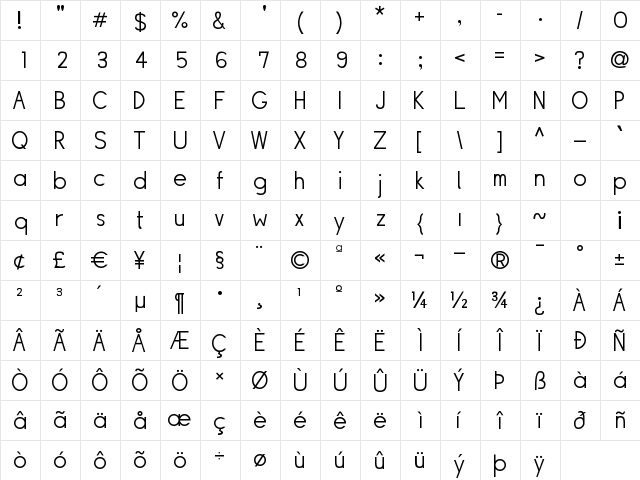 Siple Light  glyph index