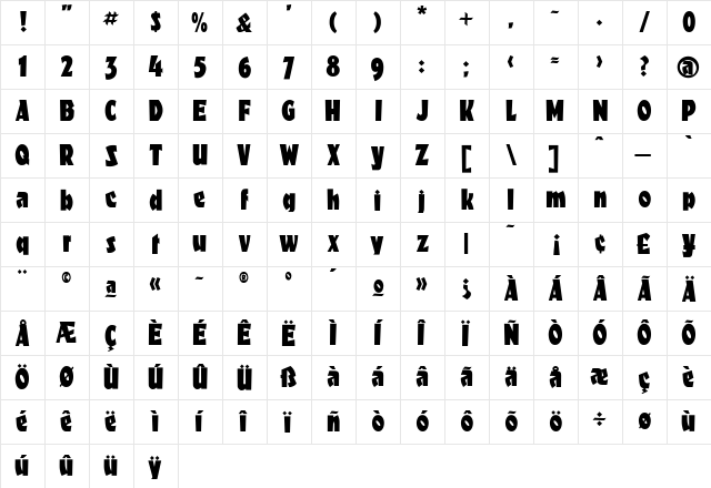 Rumpus Medium  glyph index