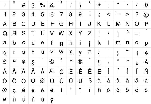 Holland Thin Regular  glyph index