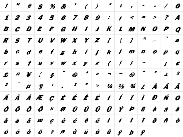 FZ BASIC 56 SPIKED ITALIC Normal  glyph index