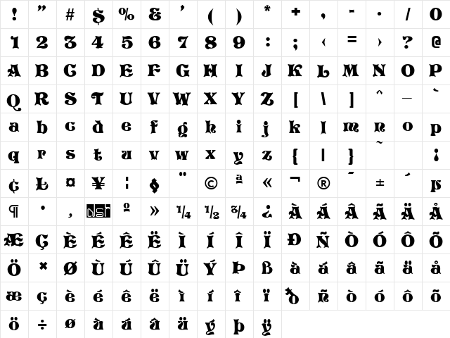 VivianFlourish DS Normal  glyph index