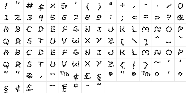 Hypographer Bold  glyph index