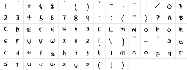 Boogieman Regular  glyph index