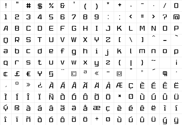 RobustikLight Regular  glyph index