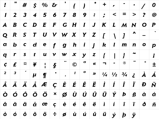 Elan ITC Std Bold Italic  glyph index