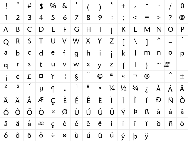 Mesouran Sans SSi Regular  glyph index