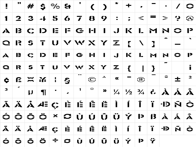 FZ JAZZY 54 EX Regular  glyph index