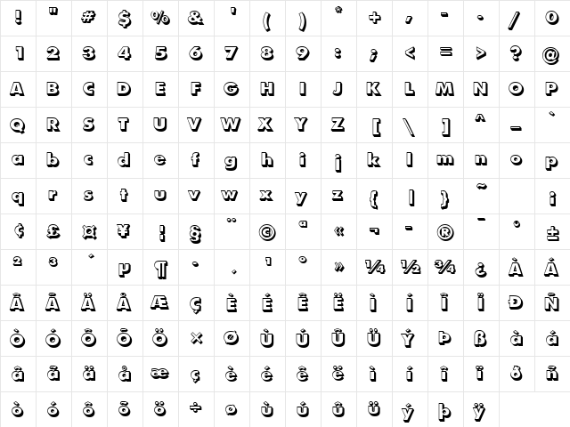 FuturaShaDExtBol Regular  glyph index