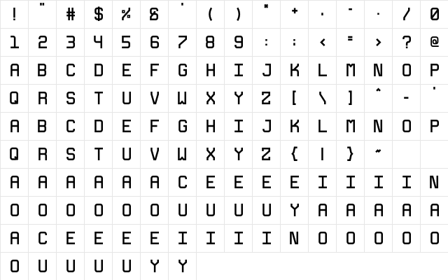 EVA35 Bold  glyph index