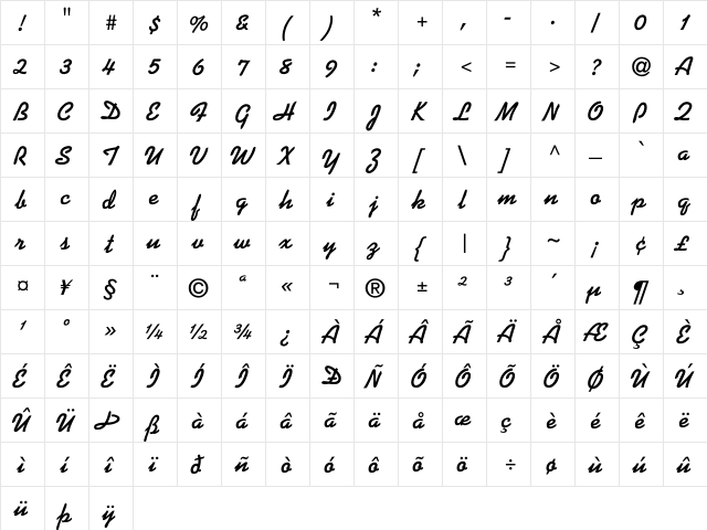 Maori-Bold Regular  glyph index