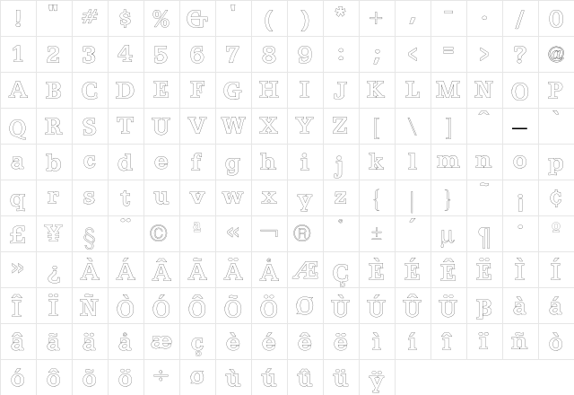 Egyptian Outline  glyph index