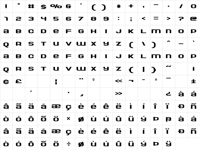 Resurrector Regular  glyph index