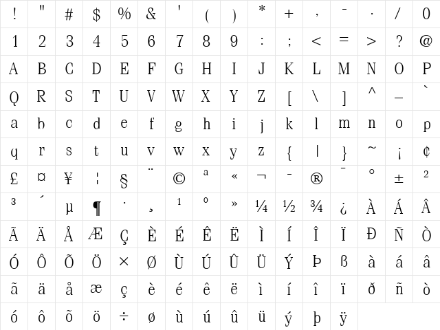 ITCFenice LT Light Regular  glyph index