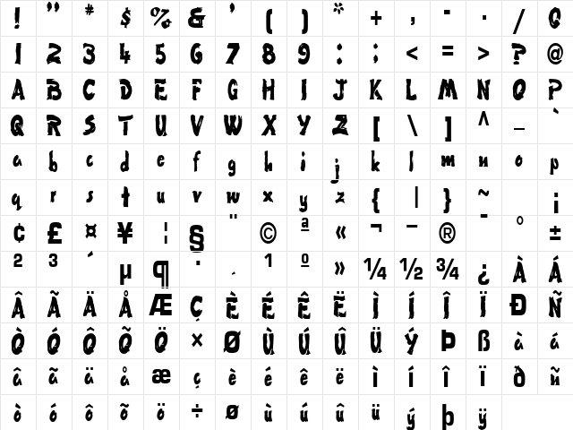 Flat Regular  glyph index