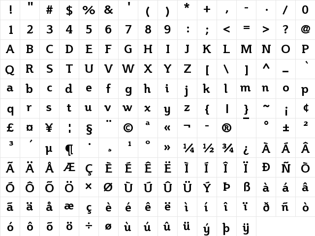 Plume DaMa Bold  glyph index