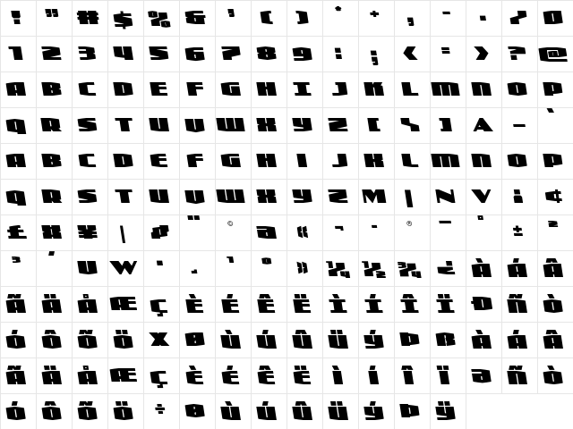 Alpha Century Semi-Leftalic Regular  glyph index