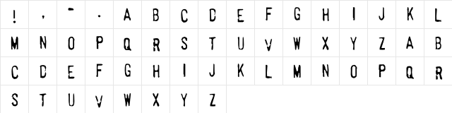 LHF Hick Sticks Regular  glyph index