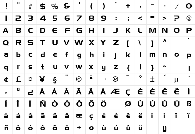 Denmark Regular  glyph index