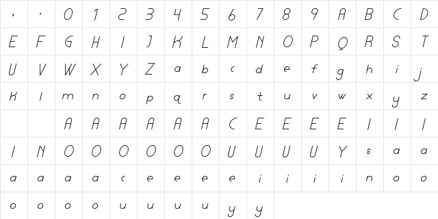 Lamborgini Light Italic Regular  glyph index