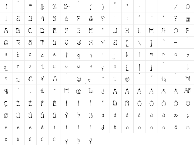 Art Nouveau-Bistro Regular  glyph index