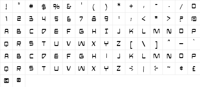Mandroid BB Regular  glyph index
