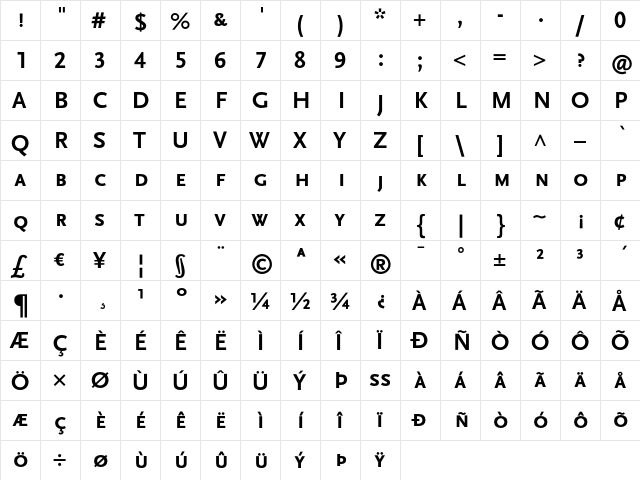 ScalaSans Caps Bold  glyph index