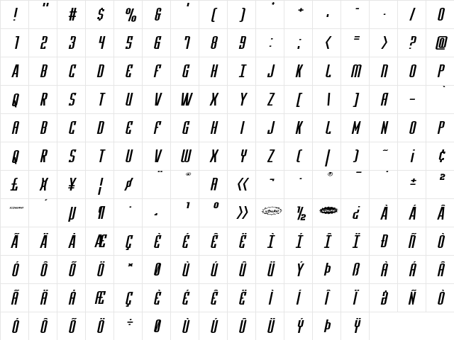 Y-Files Extra-Expanded Italic Extra-Expanded Italic  glyph index