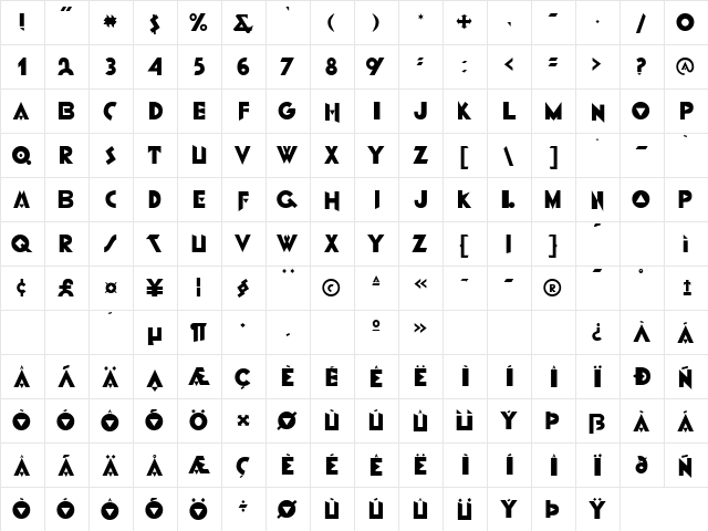 Futurismo Regular  glyph index