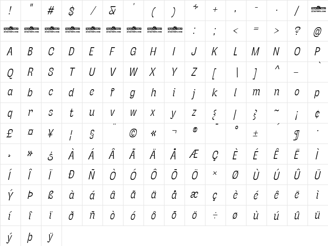 Stinger Slim Trial Light Italic  glyph index