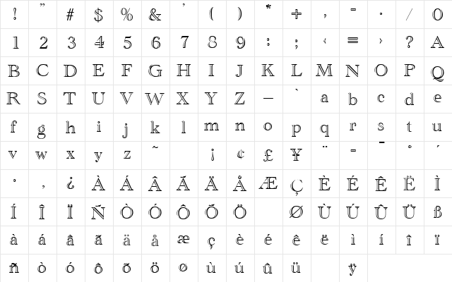 CathedralOpen DB Regular  glyph index