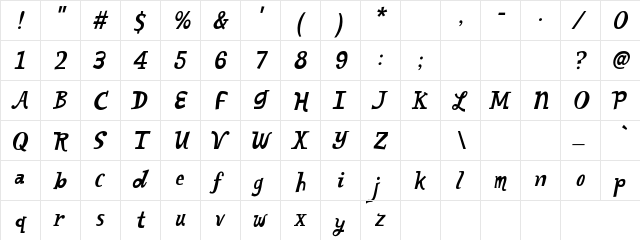 MizdemeanorThreeItalicPKA Regular  glyph index