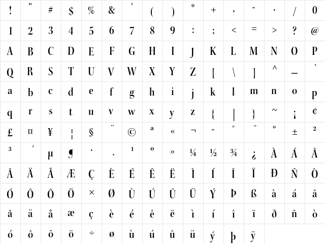 Kepler Semibold Condensed Display  glyph index