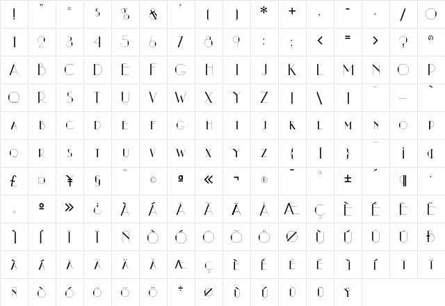 Arwen Regular  glyph index