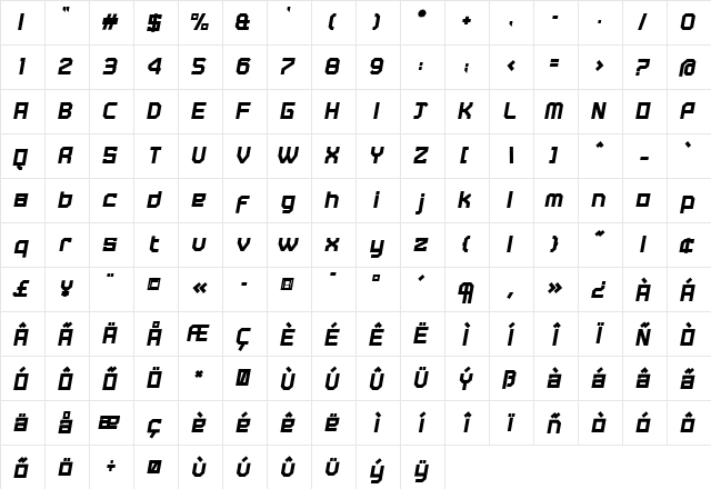 Tremble Bold  glyph index