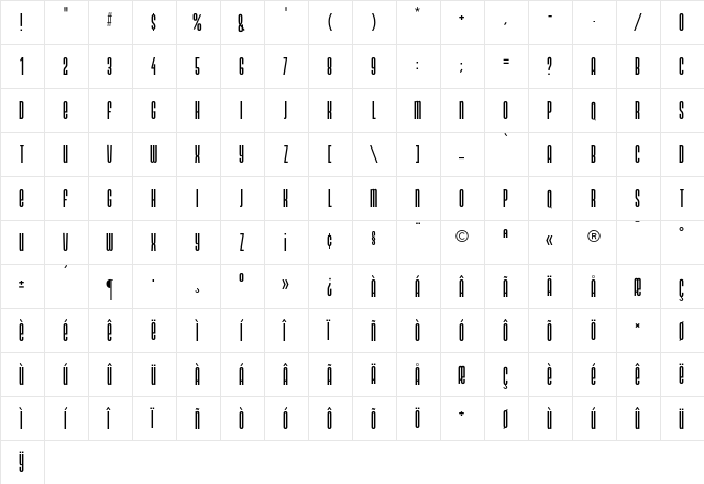 Neon CG ExtraCondensed Regular  glyph index