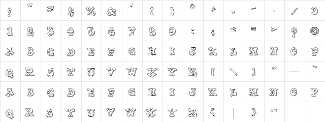 LD Wacky West Regular  glyph index