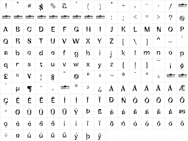 Boring Sans C Trial Regular  glyph index