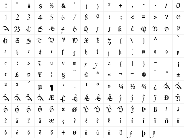 AnitaFlairWay68 Regular  glyph index