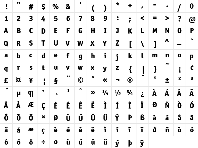 OfficinaSansITC ExtraBold  glyph index
