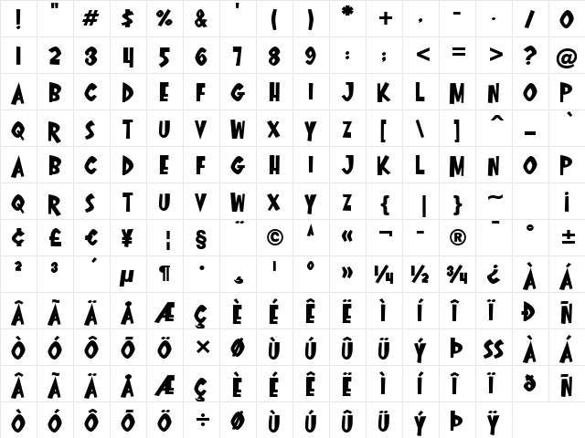 Oyster Bar BTN Exp Bold Regular  glyph index