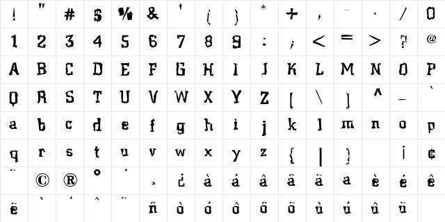 Klaxon Regular  glyph index