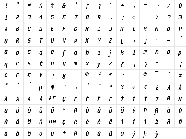 Audimat Mono Oblique  glyph index
