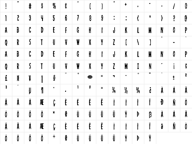 Carnival Corpse Condensed Condensed  glyph index