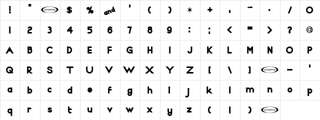 Raphael Regular  glyph index