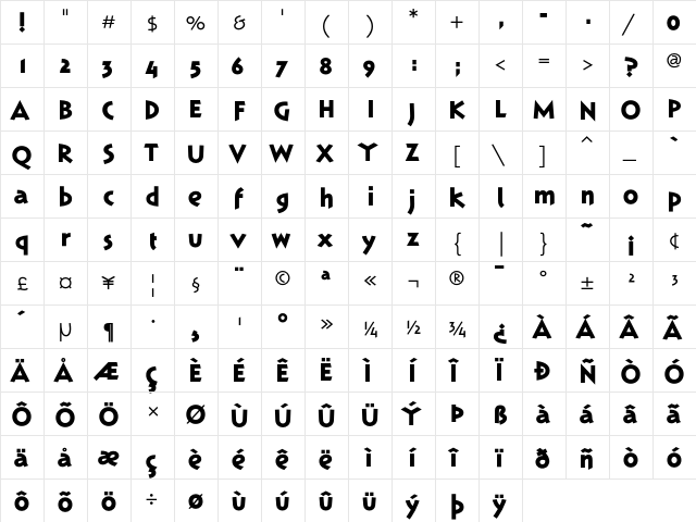 KaffeesatzEF Schwarz  glyph index