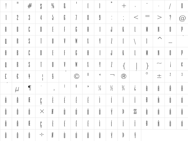 Empire Regular  glyph index
