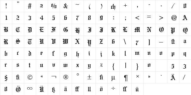 EnglandOldDB Normal  glyph index
