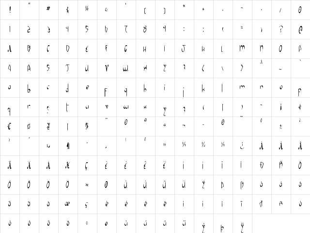 Xaphan II Condensed Condensed  glyph index