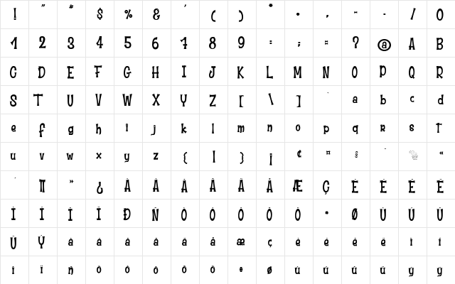 Moustache Club 2 Regular  glyph index